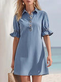 Women's Denim Shirt Dress Jean Tunic Mini Dress