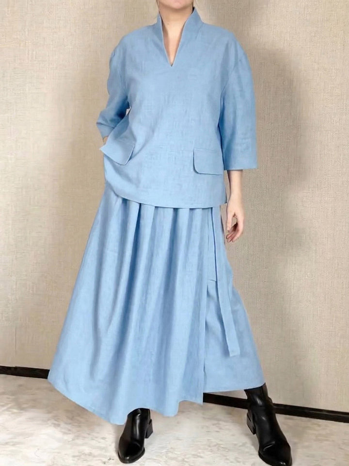 Women's Wool Maxi Skirt and V-Neck Top Set