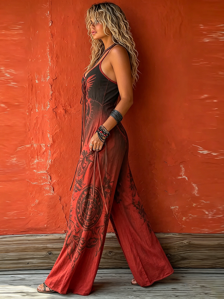 Linen Wide Leg Halter Neck Jumpsuit for Women