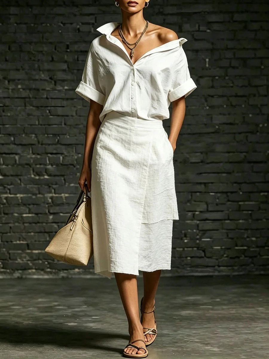 Women's Linen Skirt and Short Sleeve Top Two Piece Matching Co-ord Set