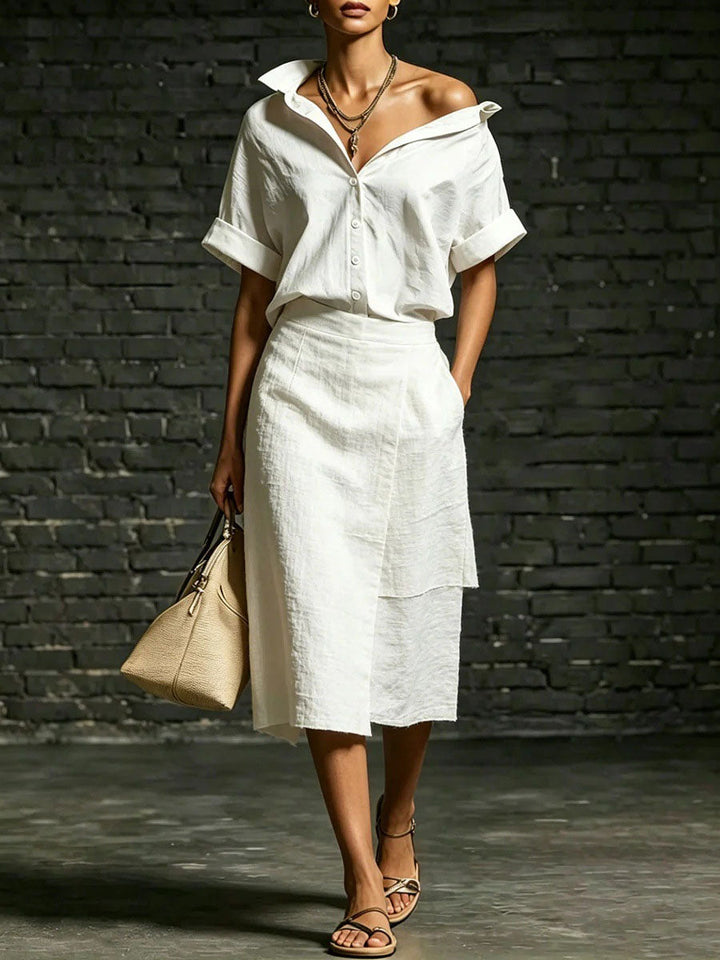 Women's Linen Skirt and Short Sleeve Top Two Piece Matching Co-ord Set