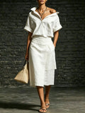 Women's Linen Skirt and Short Sleeve Top Two Piece Matching Co-ord Set