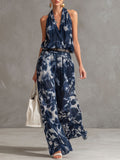 Women's Linen Halter Neck Tie Dye Wide Leg Jumpsuit