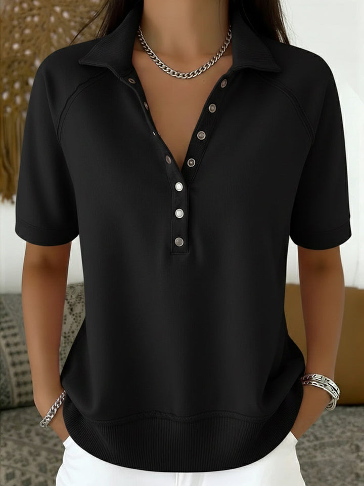Women's Knit Short-Sleeve Polo Sweatshirt