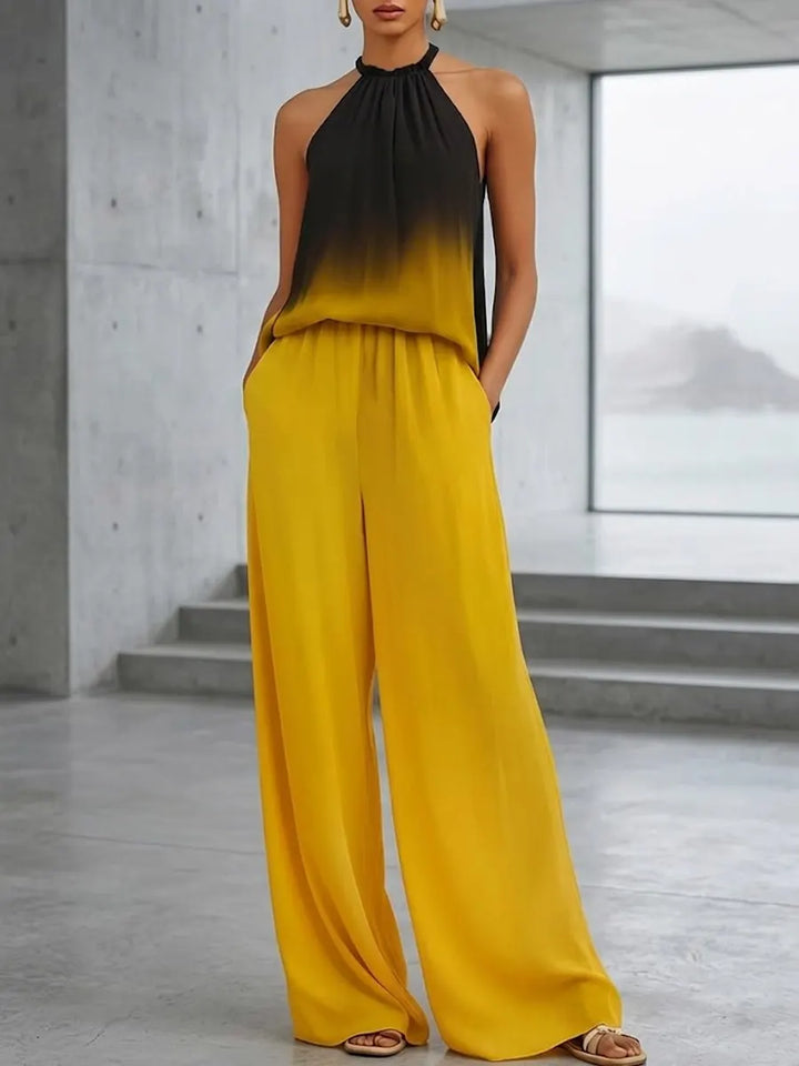 Women's Gradient Halter Top and Wide Leg Linen Co-ord Set