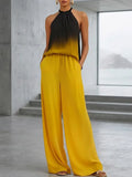 Women's Gradient Halter Top and Wide Leg Linen Co-ord Set