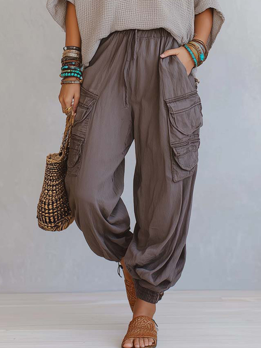 Women's Knit Poncho Top and Cargo Joggers Two Piece Set