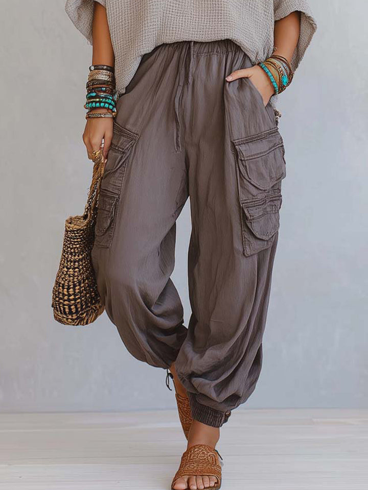 Women's Knit Poncho Top and Cargo Joggers Two Piece Set