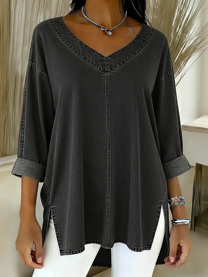 Women Denim V-Neck Tunic Blouse T-Shirt
