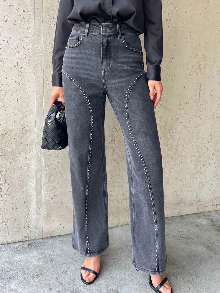 Women's Denim Wide Leg Jeans High Waisted Flare Trousers