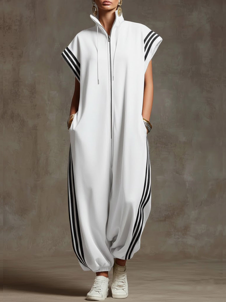Women's Fleece Sleeveless Zip Up Jumpsuit Wide Leg Romper