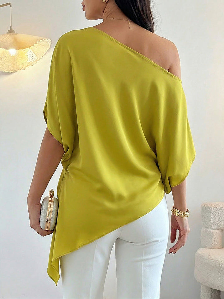 Women's Blouse Silk Asymmetric Off Shoulder Tunic Top