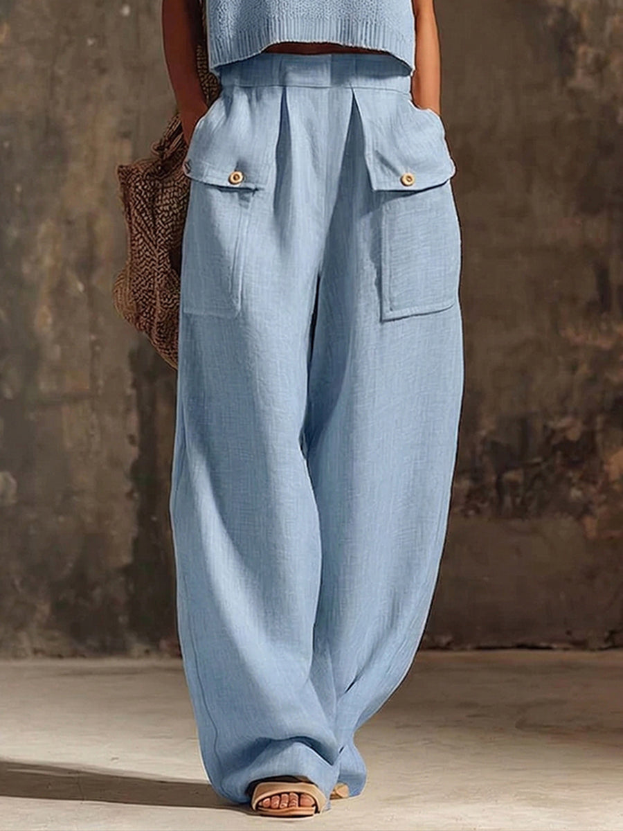 Women's Wide Leg Trousers Linen High Waisted Relaxed Fit Palazzo Pants