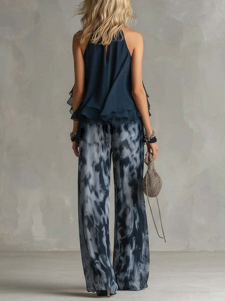 Women's Halter Neck and Wide Leg Linen Two-Piece Set