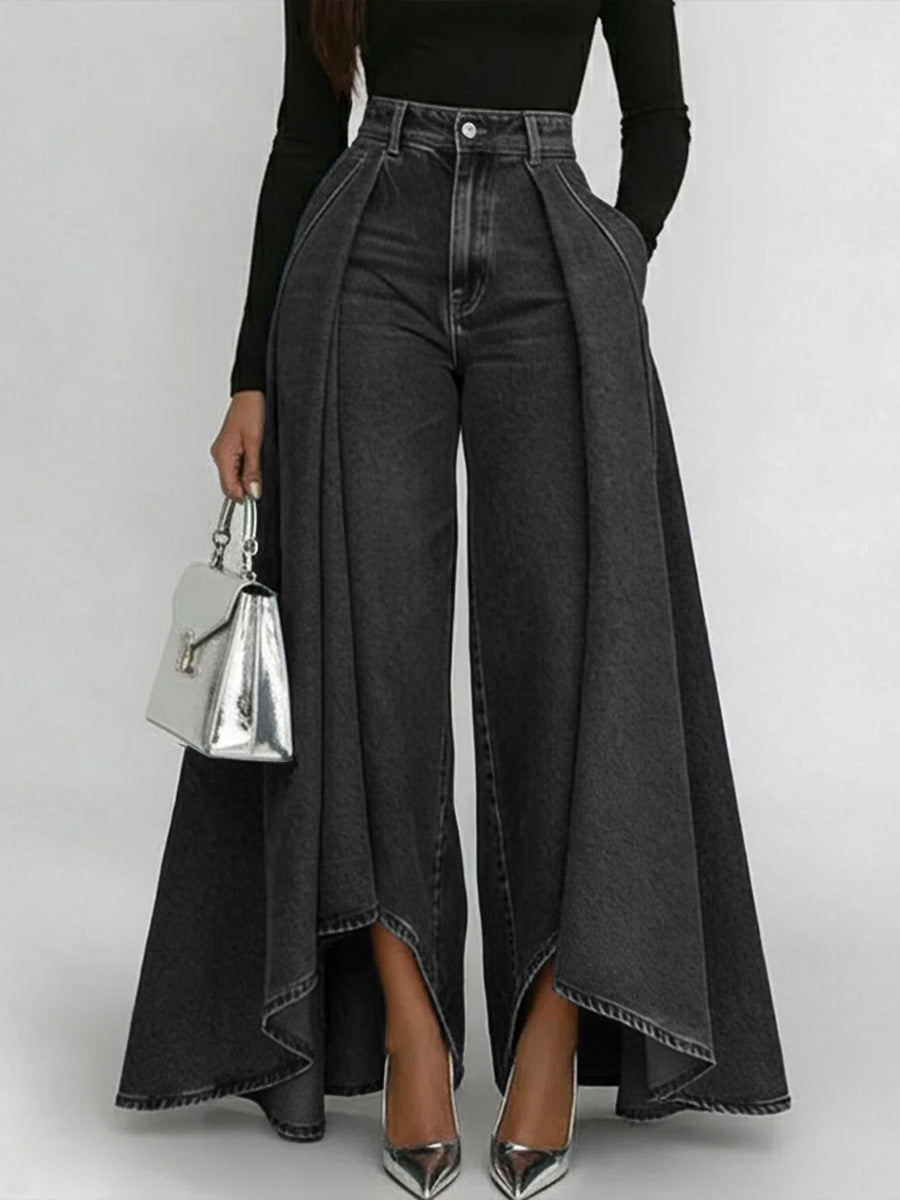 Women's High Waisted Wide Leg Denim Skirted Trousers