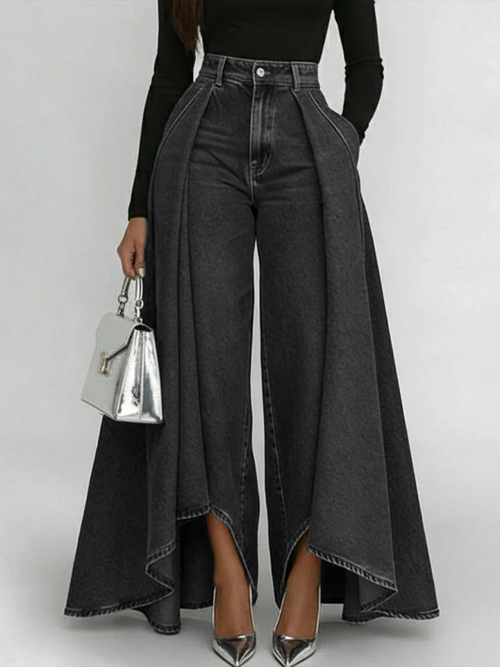 Women's High Waisted Wide Leg Denim Skirted Trousers