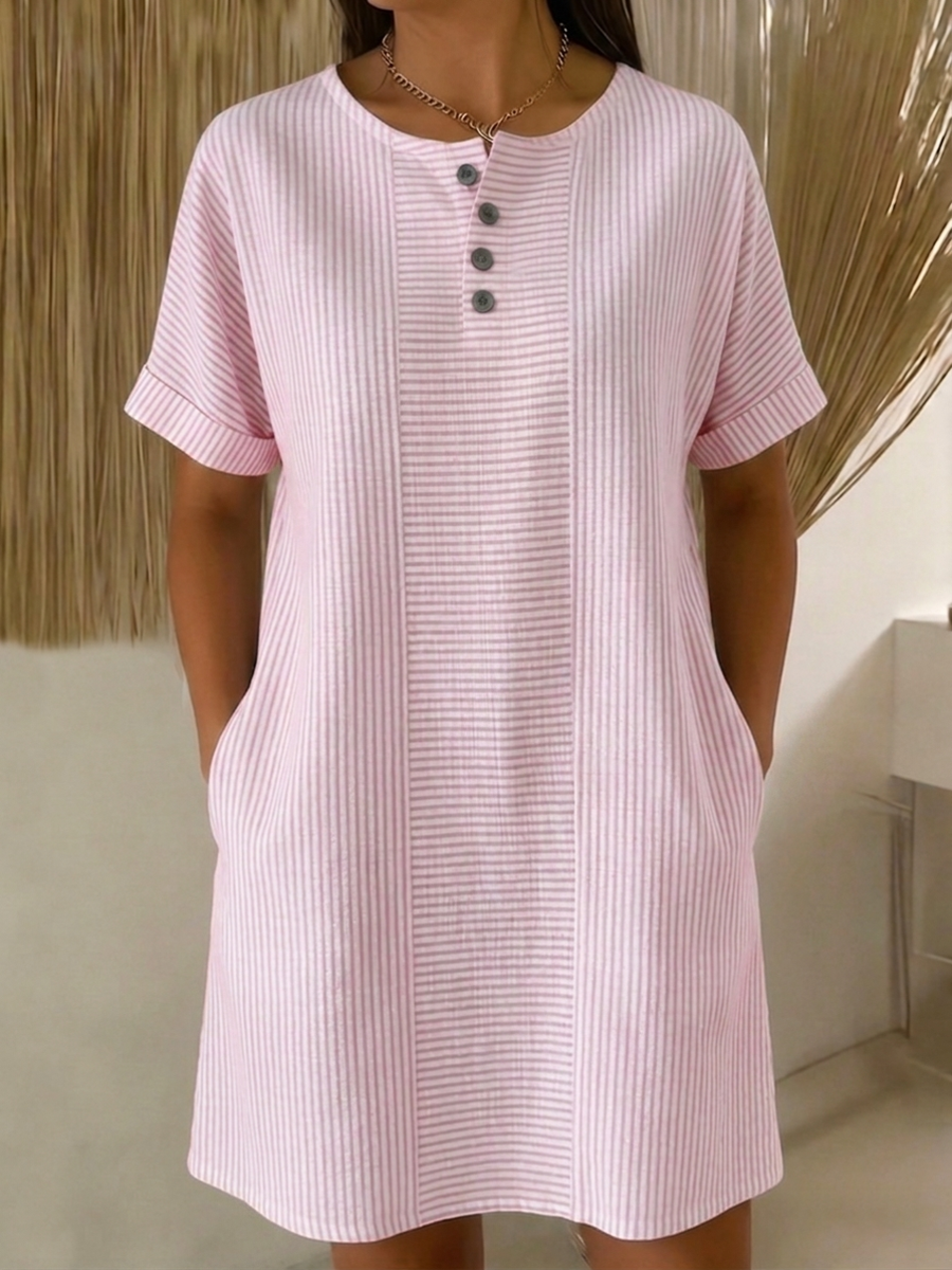 Women’s Linen Blend T-Shirt Dress Short Sleeve Mini Shift Tunic