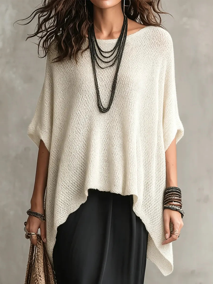 Women's Merino Wool Knit Poncho Cape Loose Oversized Top