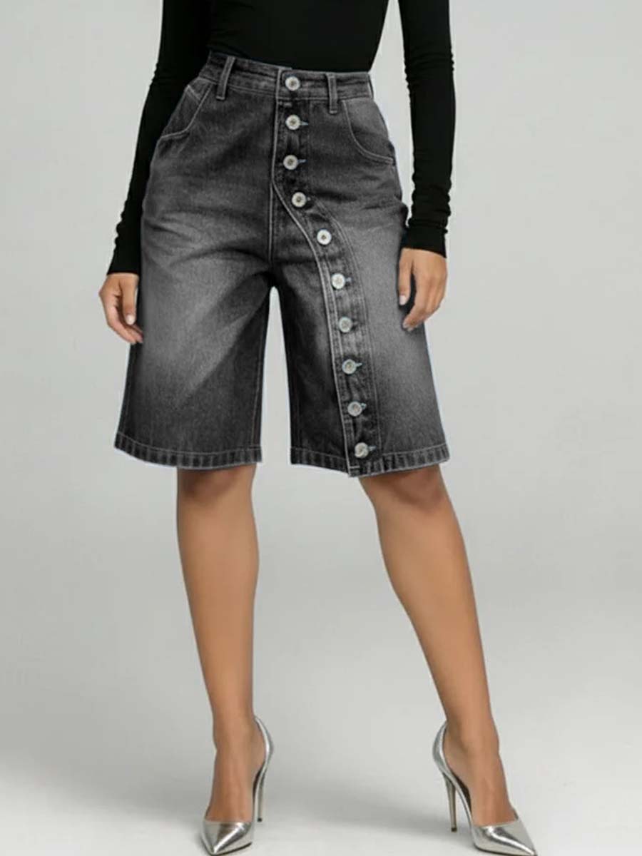 Women's Denim Bermuda Shorts High Waisted Jean Culottes