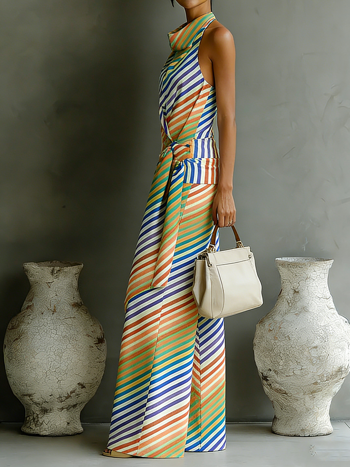 Women's Linen Halter Neck Wrap Top and Wide Leg Trouser Set