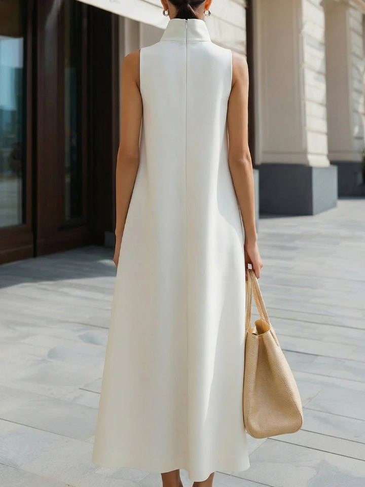 Women's High Neck Sleeveless Maxi Dress Linen Mix A-Line Evening Gown