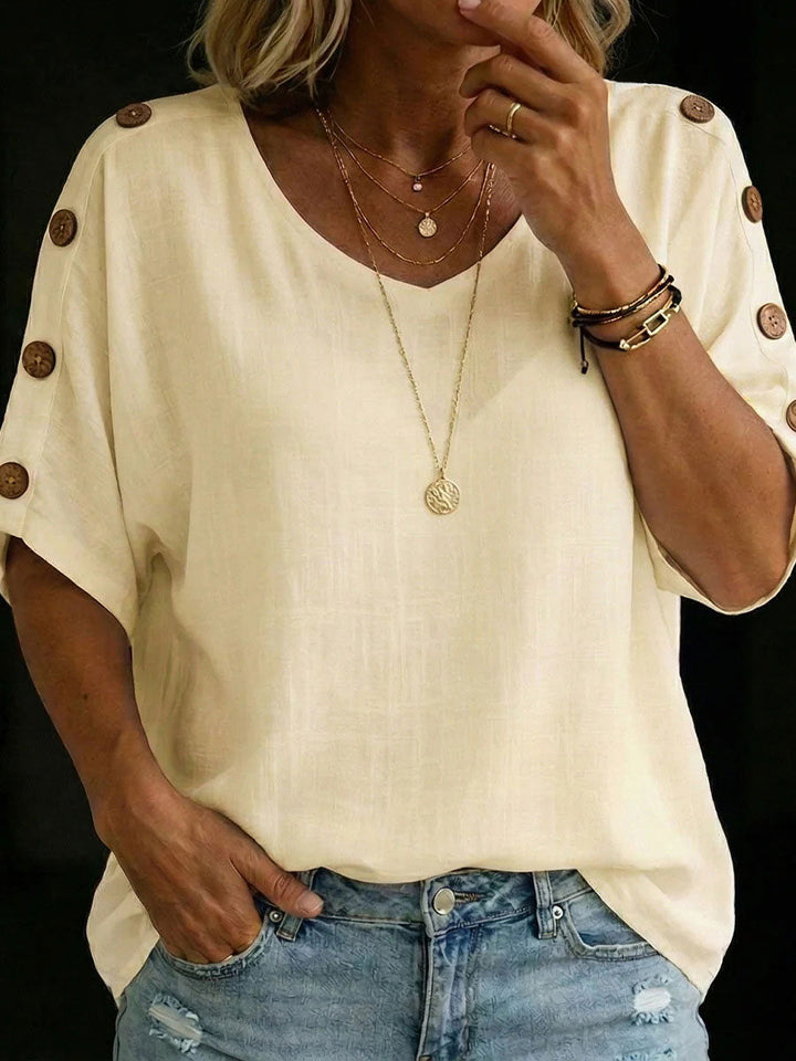 Women's Short Sleeve V-Neck Loose Fit Linen Tunic