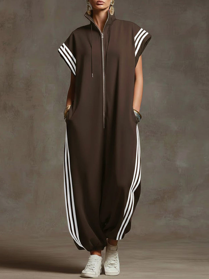 Women's Fleece Sleeveless Zip Up Jumpsuit Wide Leg Romper
