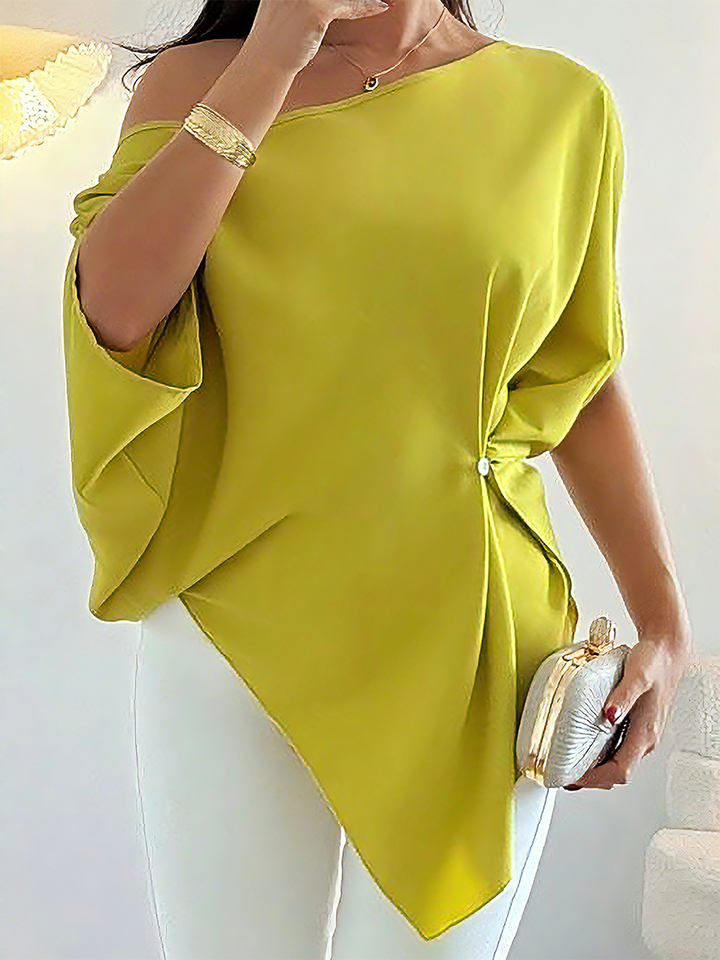Women's Blouse Silk Asymmetric Off Shoulder Tunic Top