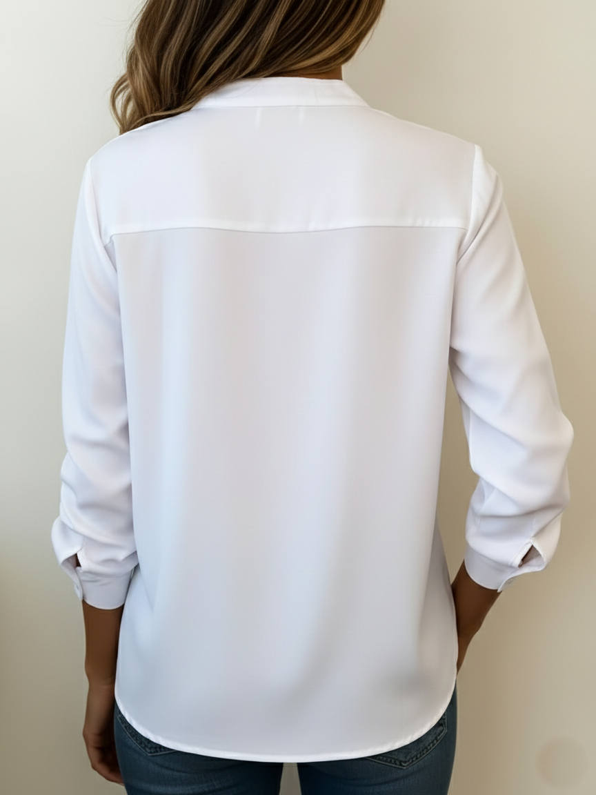 Women's Chiffon V Neck Blouse Long Sleeve Casual Tunic Shirt