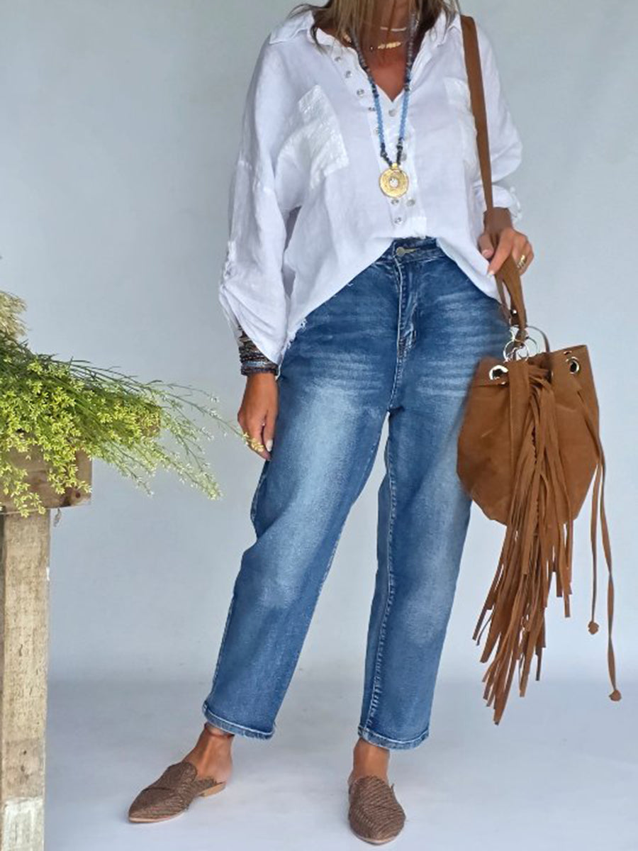 Women's Straight Leg Jeans High Waisted Denim Pants