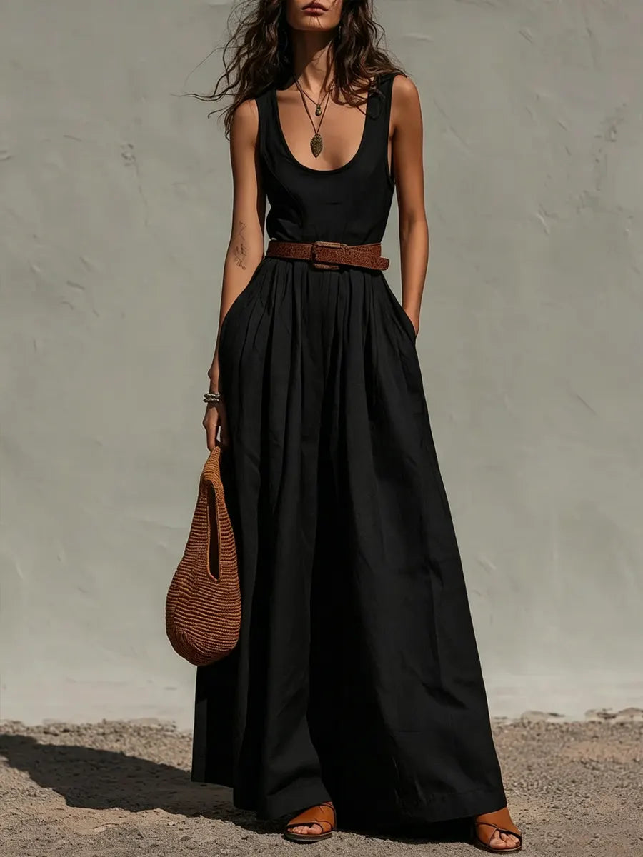 Women's High Waisted Linen Wide Leg Jumpsuit