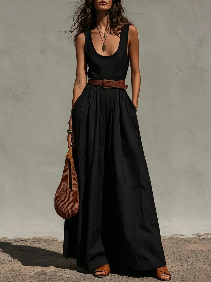 Women's High Waisted Linen Wide Leg Jumpsuit