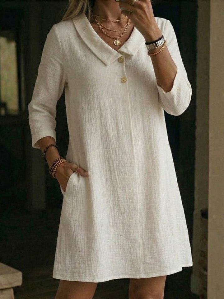 Women's Linen Shift Dress Three-Quarter Sleeve Tunic Shirt Dress