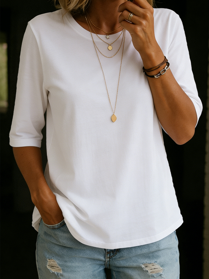 Women's Crew Neck 3/4 Sleeve T-Shirt Relaxed Fit Top