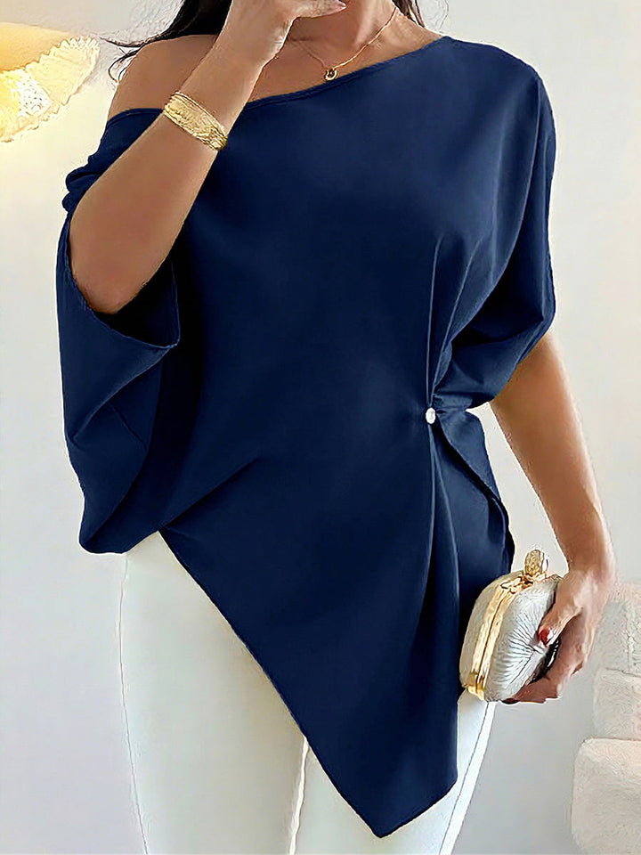 Women's Blouse Silk Asymmetric Off Shoulder Tunic Top