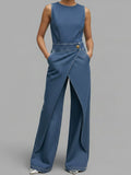 Women's Denim Wide Leg Jumpsuit Sleeveless Romper One Piece Outfit