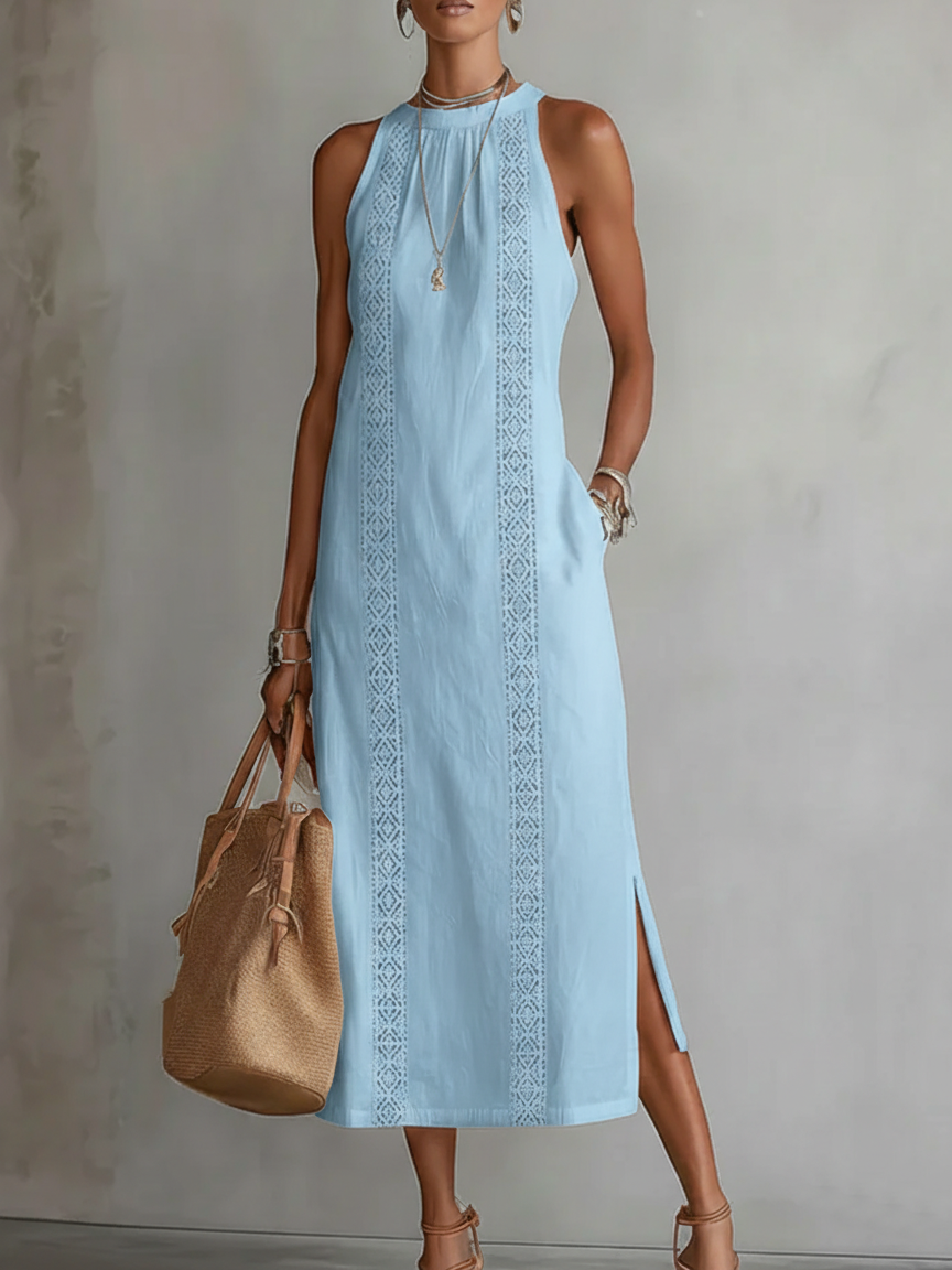 Women’s Linen Sleeveless Halter Maxi Dress