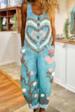 Women Denim Jumpsuit Heart Graphic Casual Romper