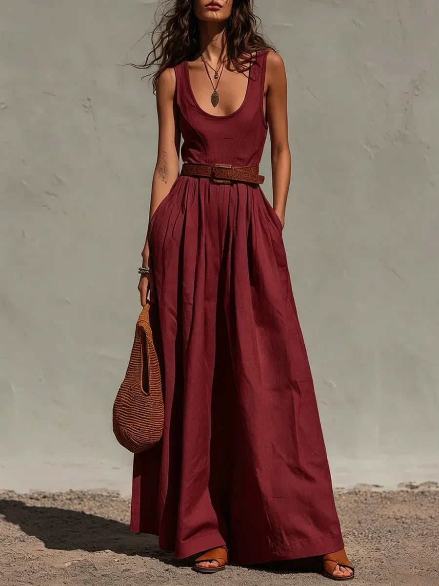 Women's High Waisted Linen Wide Leg Jumpsuit