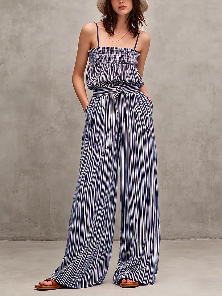 Women’s Striped Linen Wide Leg Jumpsuit Sleeveless Romper