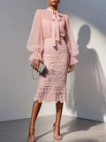 Women's Lace Skirt and Chiffon Blouse Set
