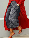Women's Denim Print Linen Wide Leg Trousers