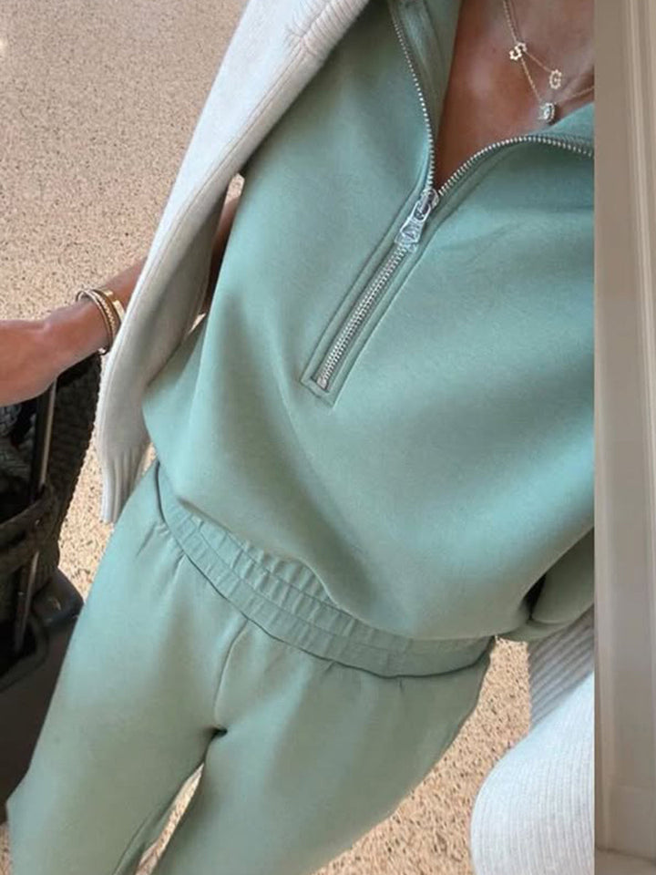 Women's Fleece Short Sleeve Quarter Zip Tracksuit Loungewear Set