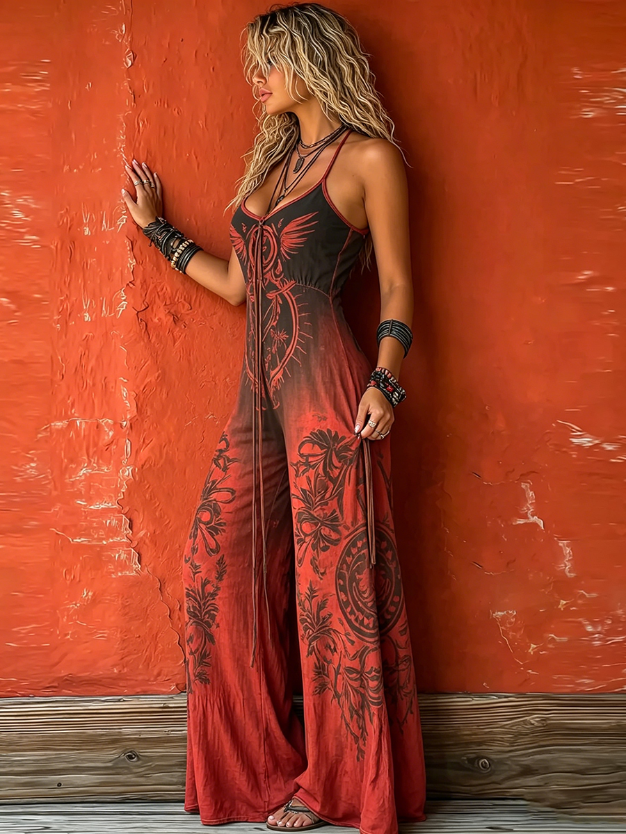 Linen Wide Leg Halter Neck Jumpsuit for Women