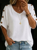 Women's Short Sleeve V-Neck Loose Fit Linen Tunic