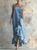 Women's Sleeveless Square-Neck Denim Maxi Dress