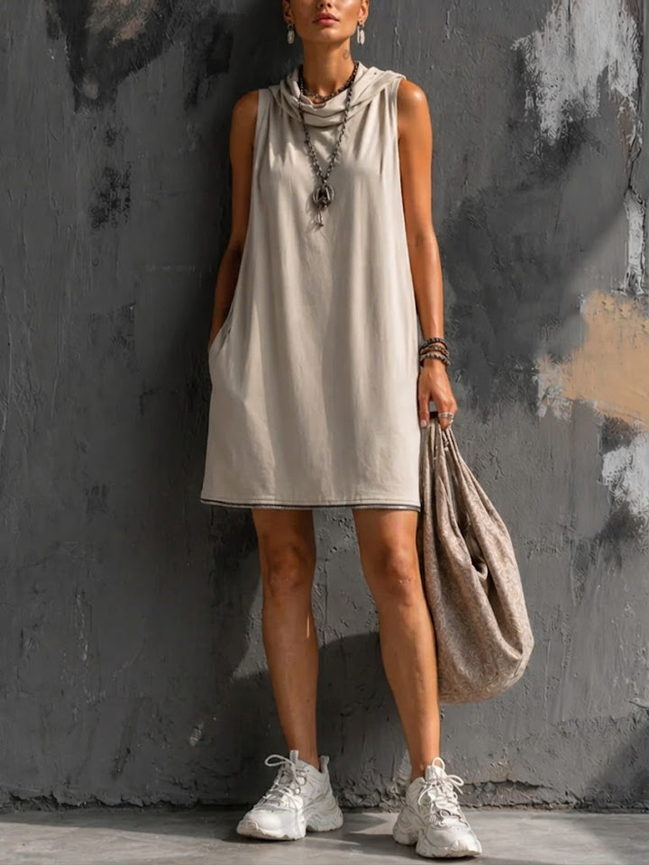 Women's Linen Sleeveless Hooded Maxi Dress