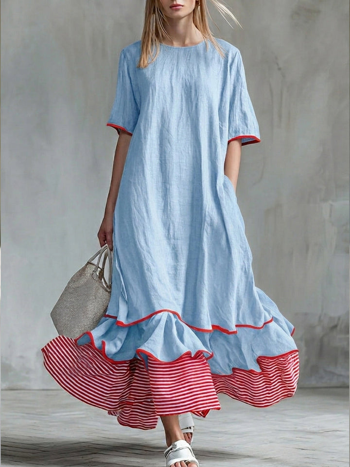 Women's Linen Ruffle Hem Maxi Dress