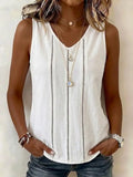Women's Sleeveless V-Neck Linen Tank Top Blouse Shirt