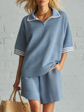 Women's Knit Polo Top and Shorts Two Piece Set